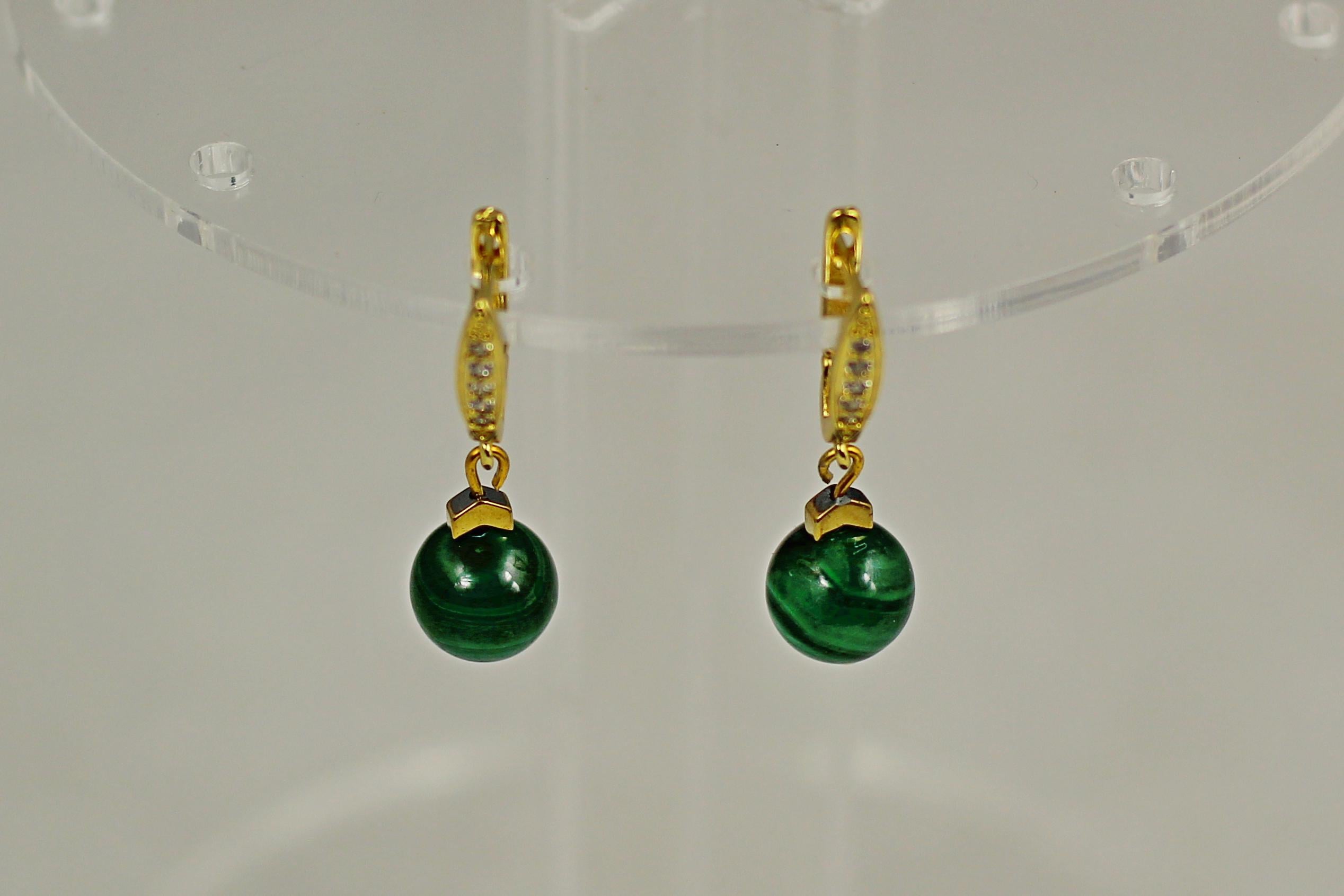 Сережки підвіски кулька малахіт 3,3 см Золотистий (29557965)