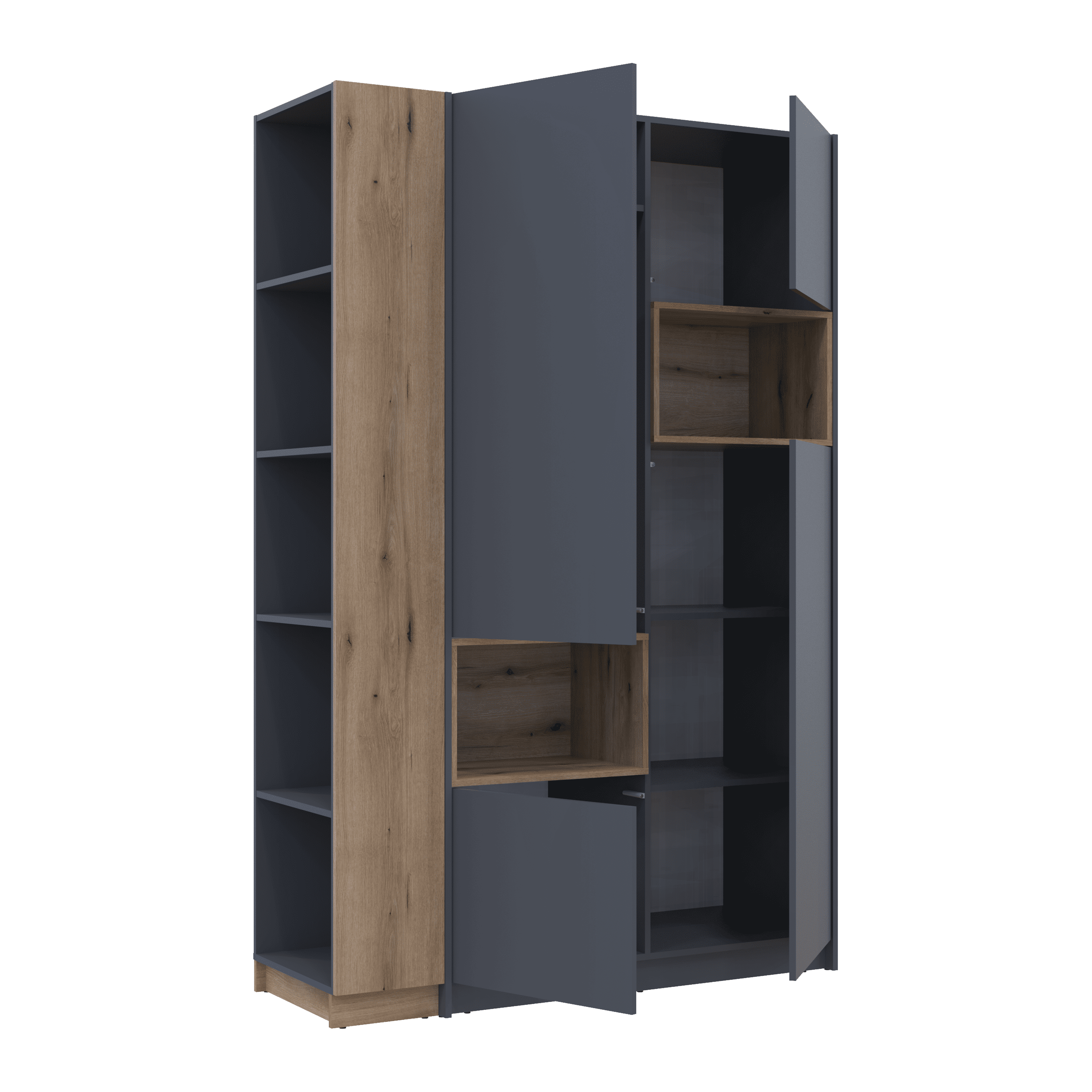 Шафа для одягу з нішею та етажеркою Дейл інверсія 2 ДСП 143.2х52х220 см Графітовий/Дуб Евок (42005154)
