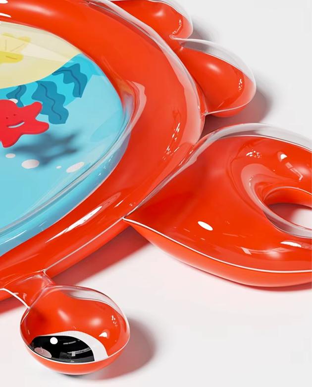 Коврик водяной детский Краб развивающий надувной с рыбками и насосом 85х110 см Красный - фото 8