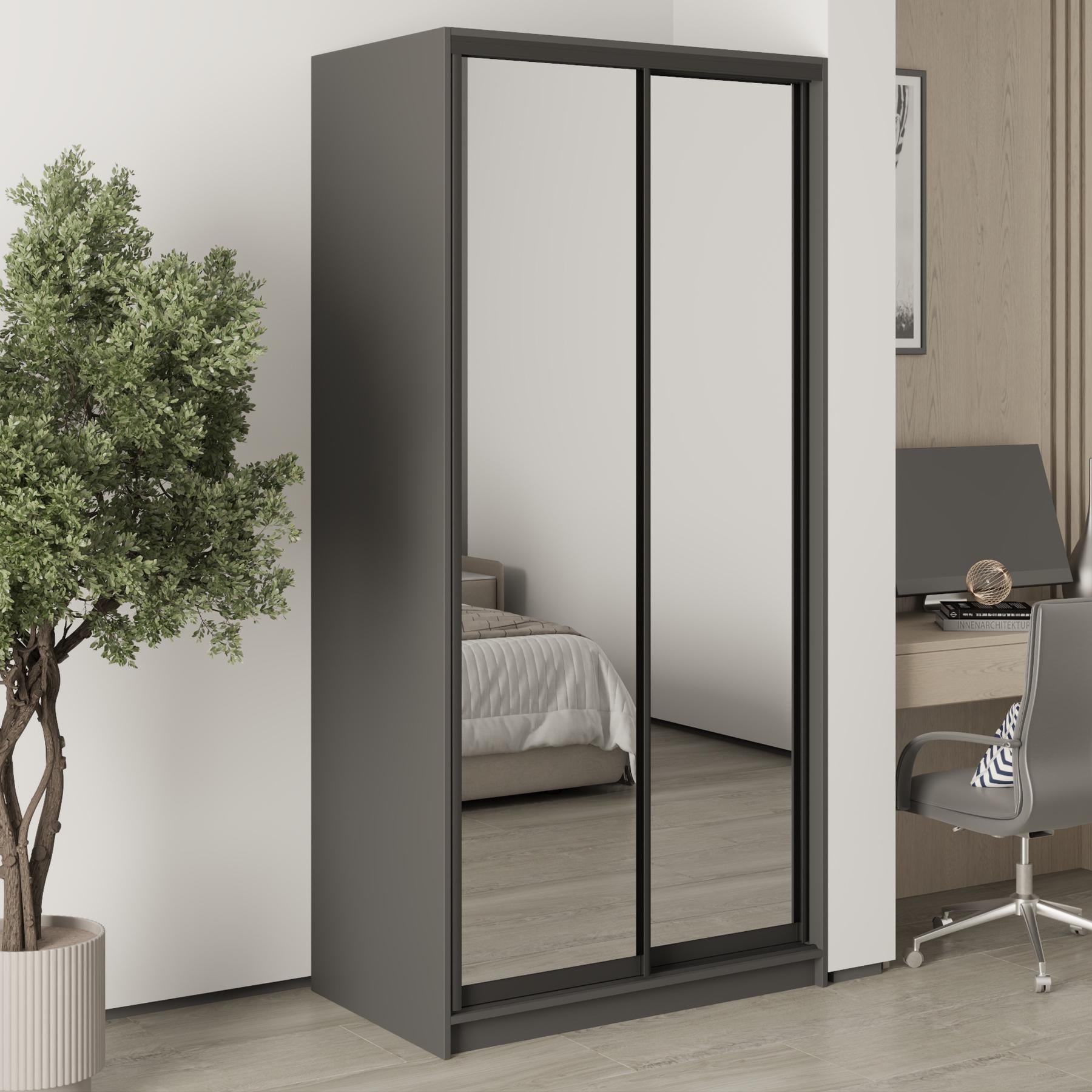 Шкаф-купе двухдверный MebelStar Стандарт BG 2 зеркала 100x60x210 см Антрацит (MBS-11227) Шкаф-купе двухдверный MebelStar Стандарт BG 2 зеркала 100x60x210 см Антрацит (MBS-11227)