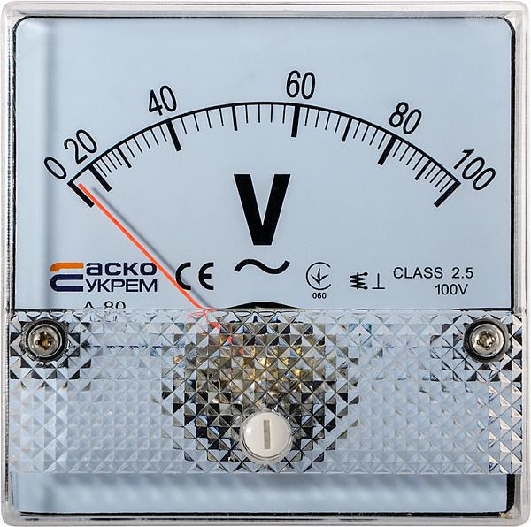 Вольтметр АСКО-УКРЕМ прямого включения А-80 80x80 мм 100 В AC (A0190010056)