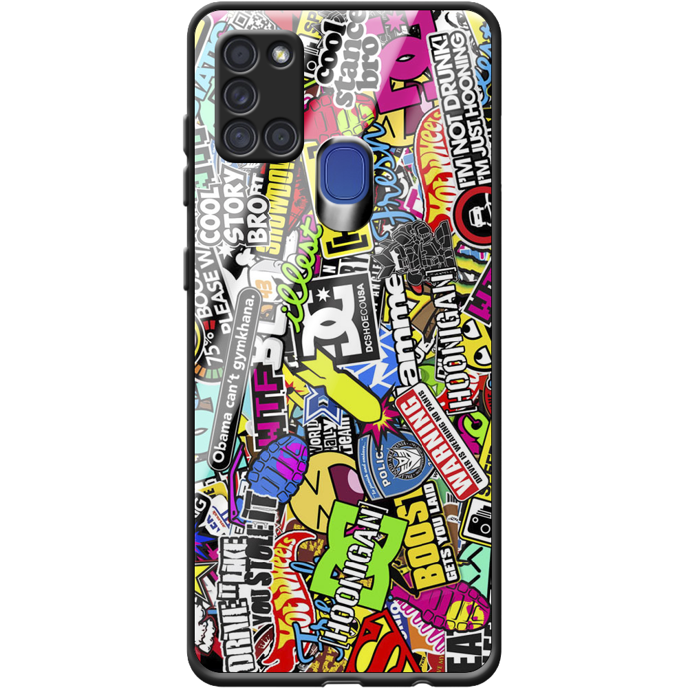 Чехол Boxface Samsung A217 Galaxy A21s Multicolored Inscriptions Черный силикон со стеклом (40006-up880-40864)