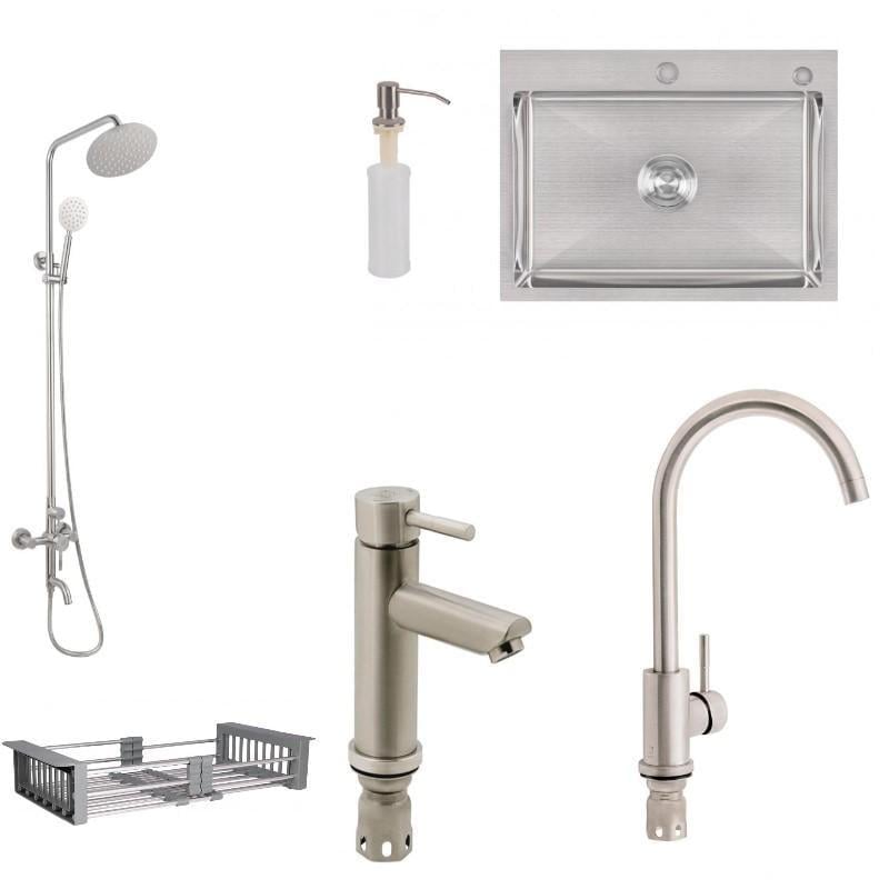 Мойка кухонная Lidz 5845/кран для кухни Lidz/душевая панель Lidz/кран для раковины Aria 001F низкий излив