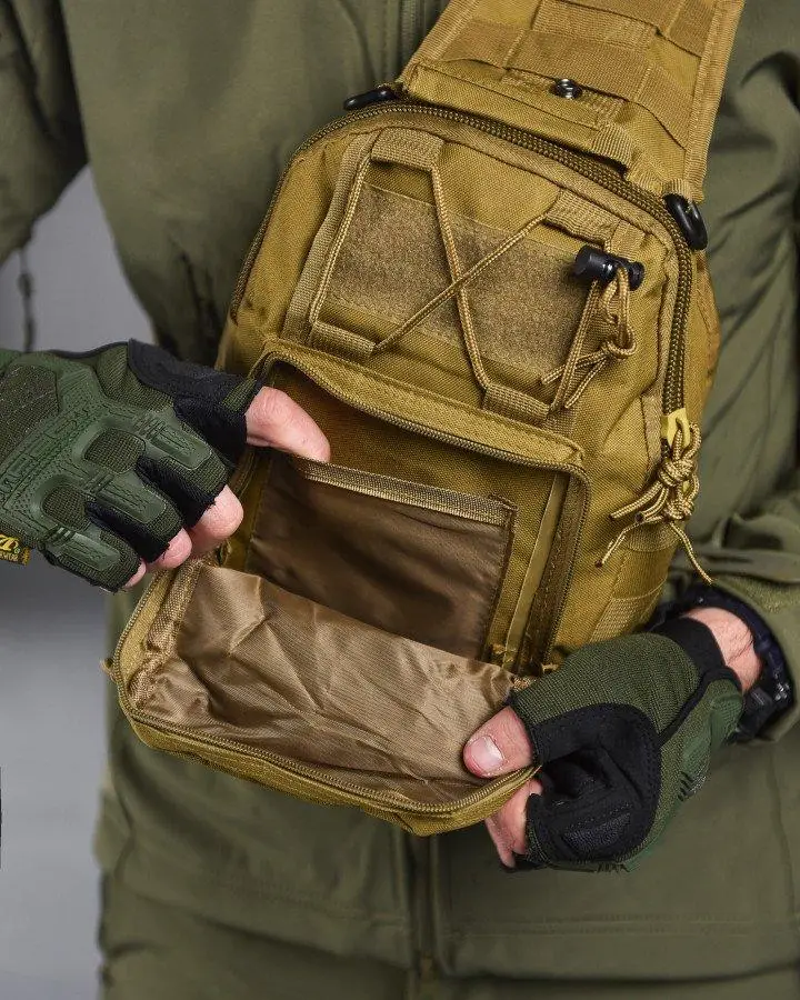 Рюкзак тактичний однолямковий Tactical із системою MOLLE 5 л Койот (095 coyote) - фото 4