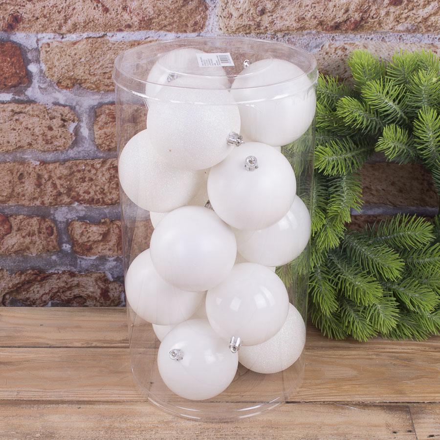 Шары елочные 8 см 15 шт. Белый (1092-10)