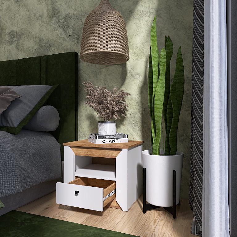 Тумба приліжкова Еверест Нордік-500 50х37,8х42 см Дуб крафт золотий/Білий (ЕВ20670) - фото 2 Тумба приліжкова Еверест Нордік-500 50х37,8х42 см Дуб крафт золотий/Білий (ЕВ20670) - фото 2