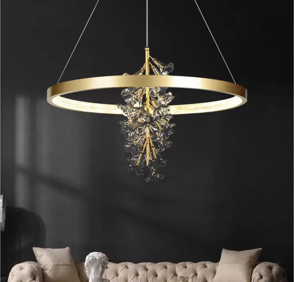 Люстра світлодіодна із ніжними квітами Ø 40 см Латунь (D 9001) - фото 7