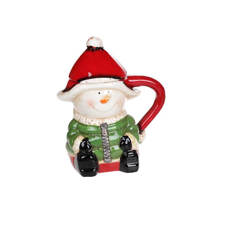 Кружка керамическая фигурная с крышкой BonaDi Снеговики 460 мл Зеленый (827-858)