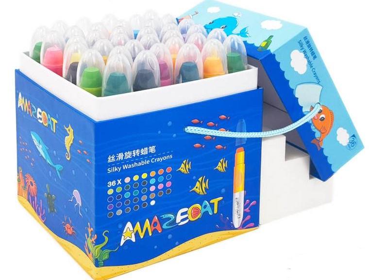 Воскові олівці крайони Amazecat Washable Silky Crayons водорозчинні 36 шт. в уп. - фото 1