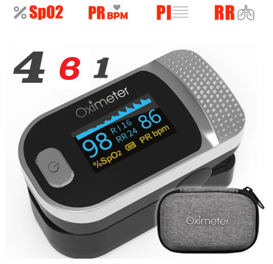 Пульсоксиметр на палец Oximeter 134R B03 для измерения SPO2/PR/PI/RR с OLED экраном и чехлом Серый - фото 6