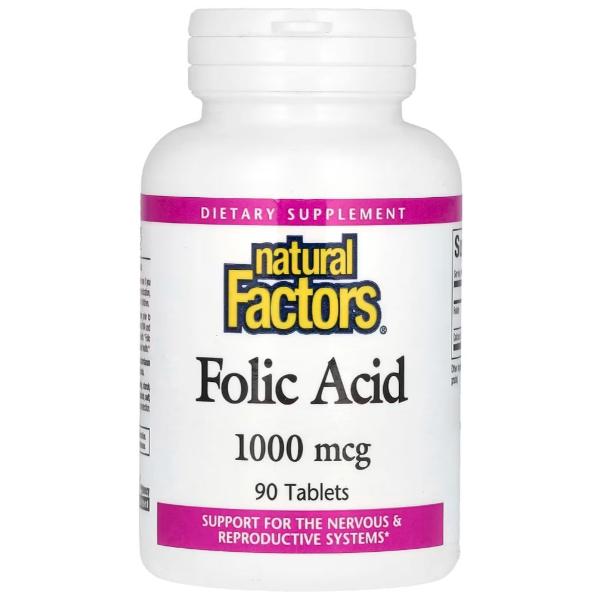 Кислота фолиевая Natural Factors Folic Acid 1000 г кг 90 табл. (000022756)