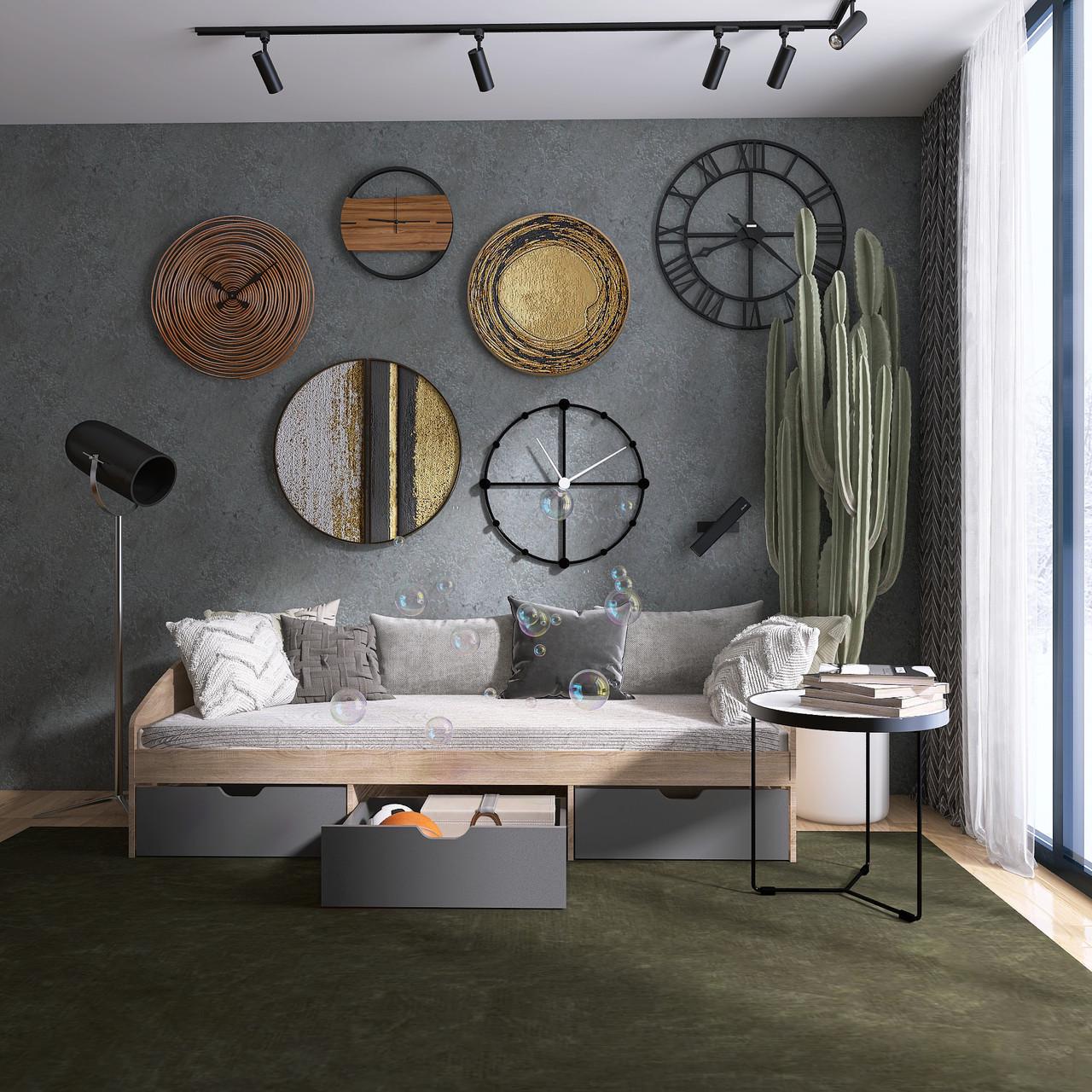 Кровать детская с ящиками Эверест Комфорт-3 сплошной щит Дуб сонома/Графитовый