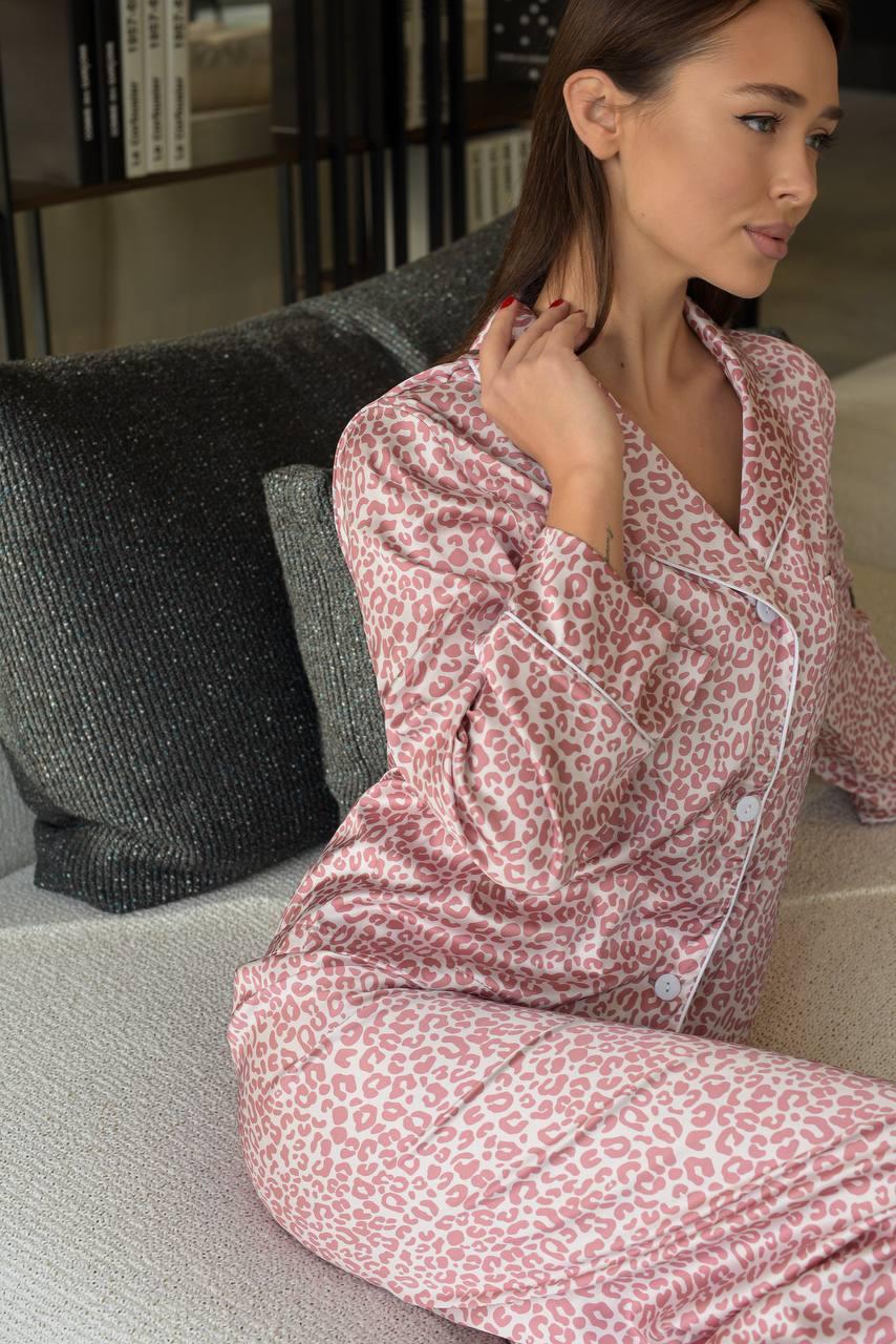 Пижама женская сатиновая шелковая брюки/рубашка M Пудровый (3030233)