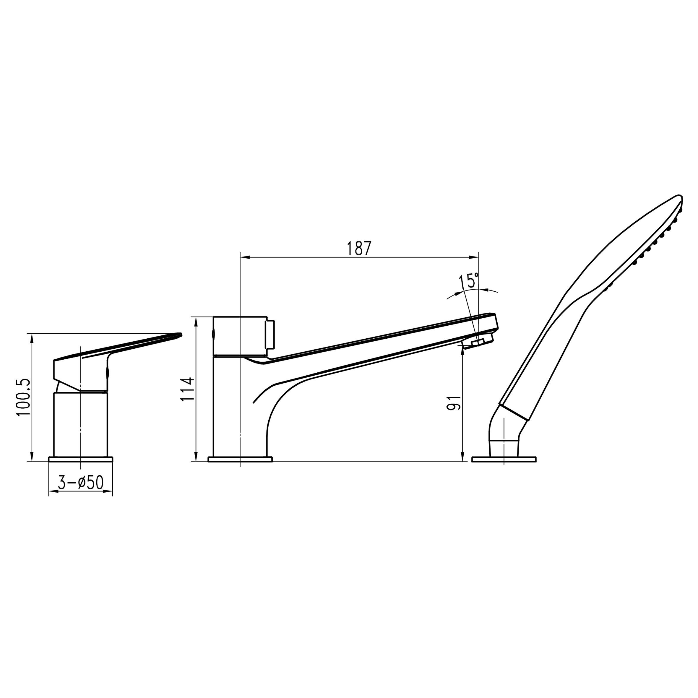 Смеситель на борт ванны TOPAZ CAPRI TCA-15111-H43-BL 000027412 на три отверстия Черный (215025) - фото 2