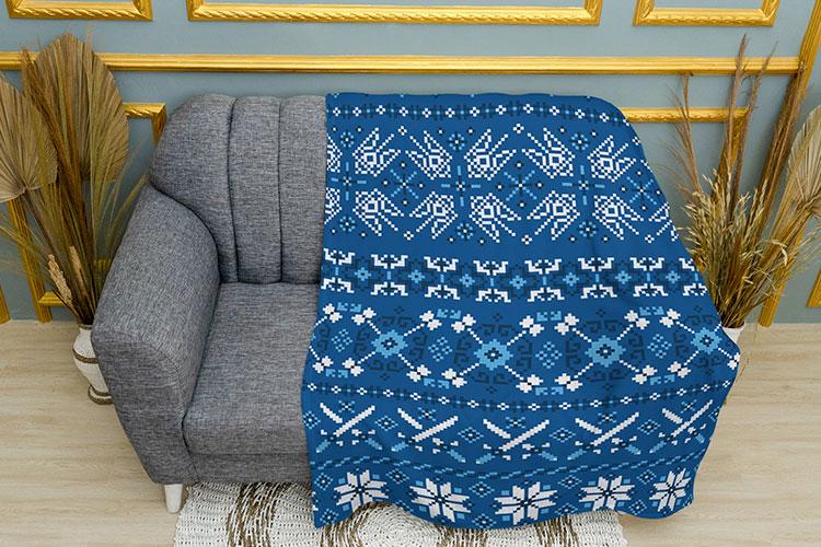 Плед PromoZP Вишиванка з гербом України плюш одношаровий 150х210 см Синій (102417-1)