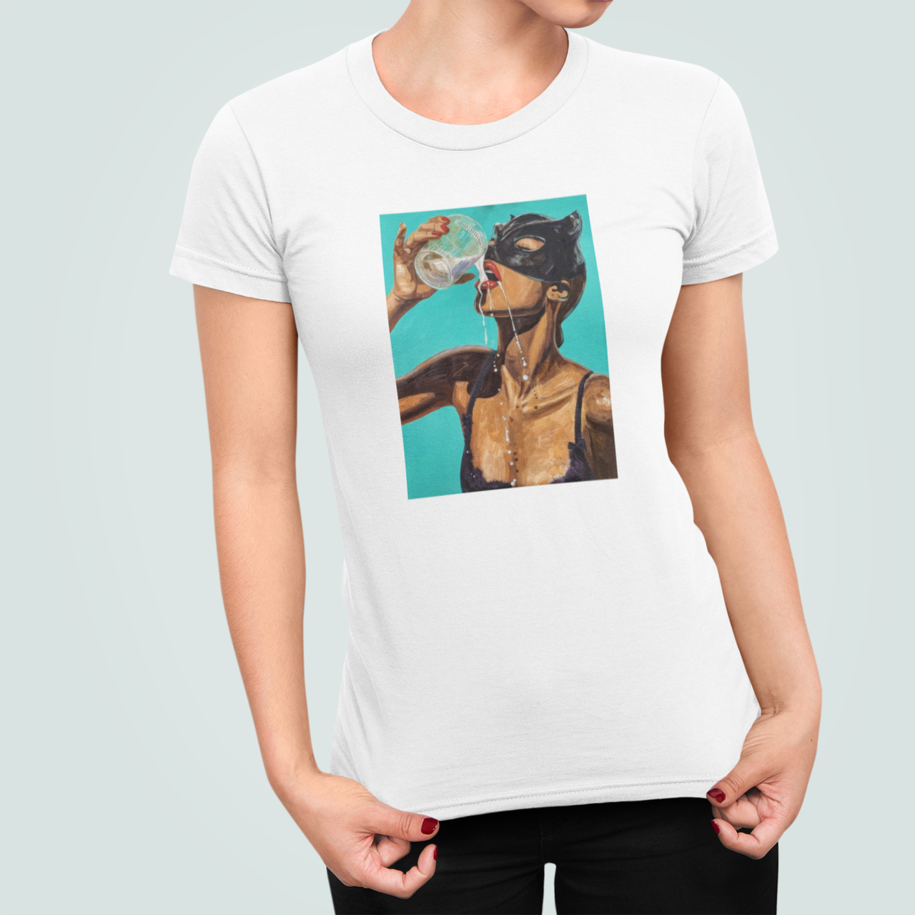 Футболка женская Stedman с принтом Женщина кошка и молоко XXL Белый (ПН361.1-10)