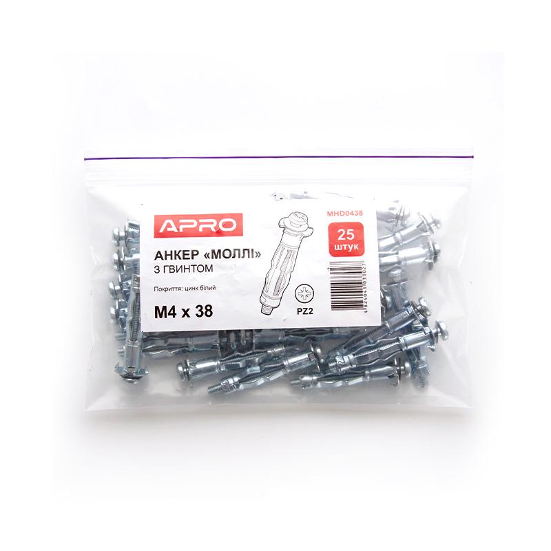 Анкер молли Apro с винтом М4x38 цинк белый 25 шт. (MHD0438) - фото 4