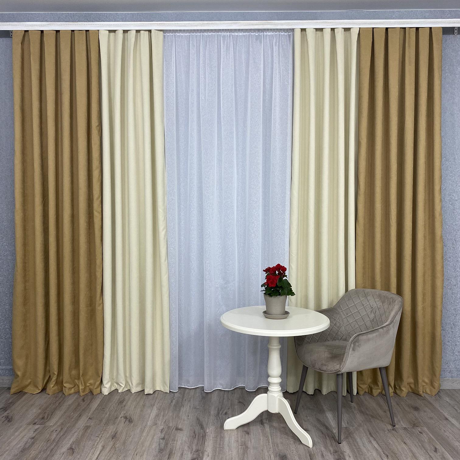 Штори мікровелюр TG Home Дует №450 1,50х2,70 м Золотий/Кремовий (450-199/250) - фото 1