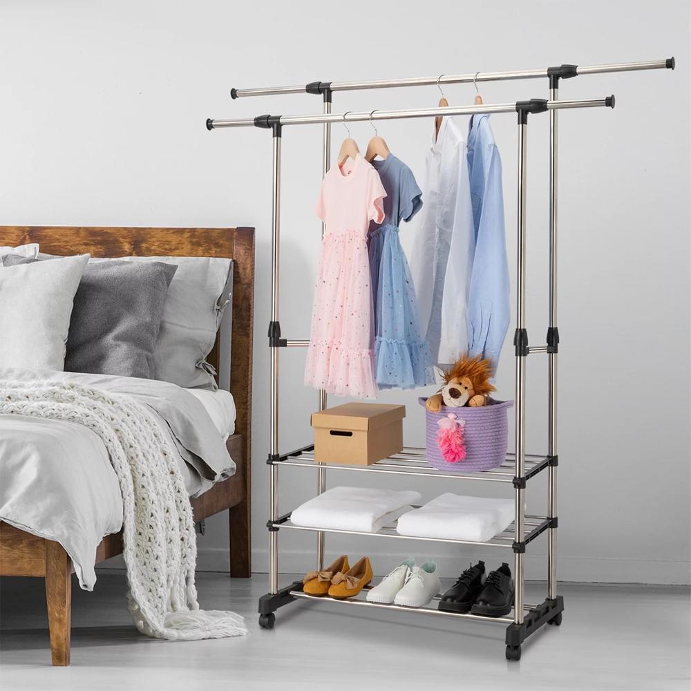 Стійка для одягу та взуття Clothes Rack Double CR-08 телескопічна подвійна Чорний (SS-12) - фото 3