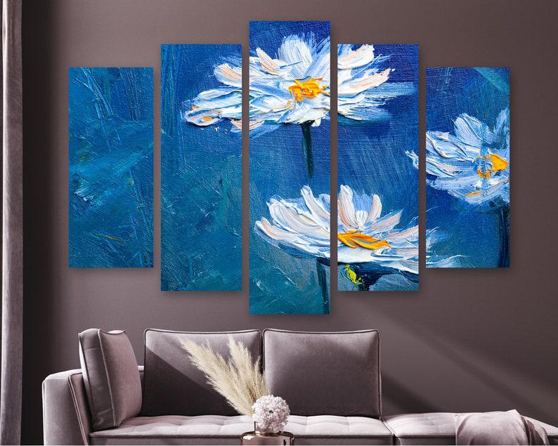 Модульная картина на холсте из пяти частей KIL Art Ромашки на голубом фоне 112x68 см (M51_M_86)