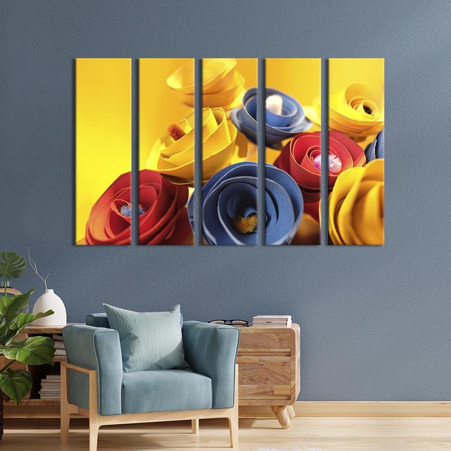 Картина на холсте Спиральные цветы на жёлтом фоне 132x80 см (832-51)