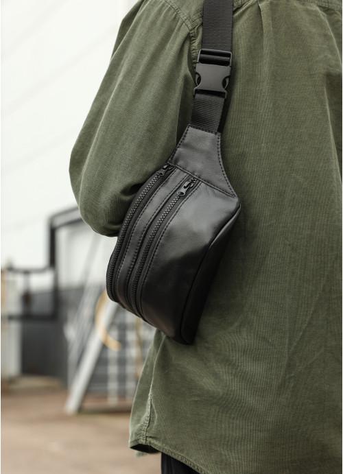 Поясна сумка чоловіча Sambag з натуральної шкіри Чорний (821031512)