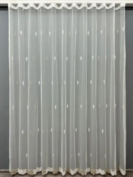 Тюль грек сетка с вышивкой Молочный/Золотистый (1470т)