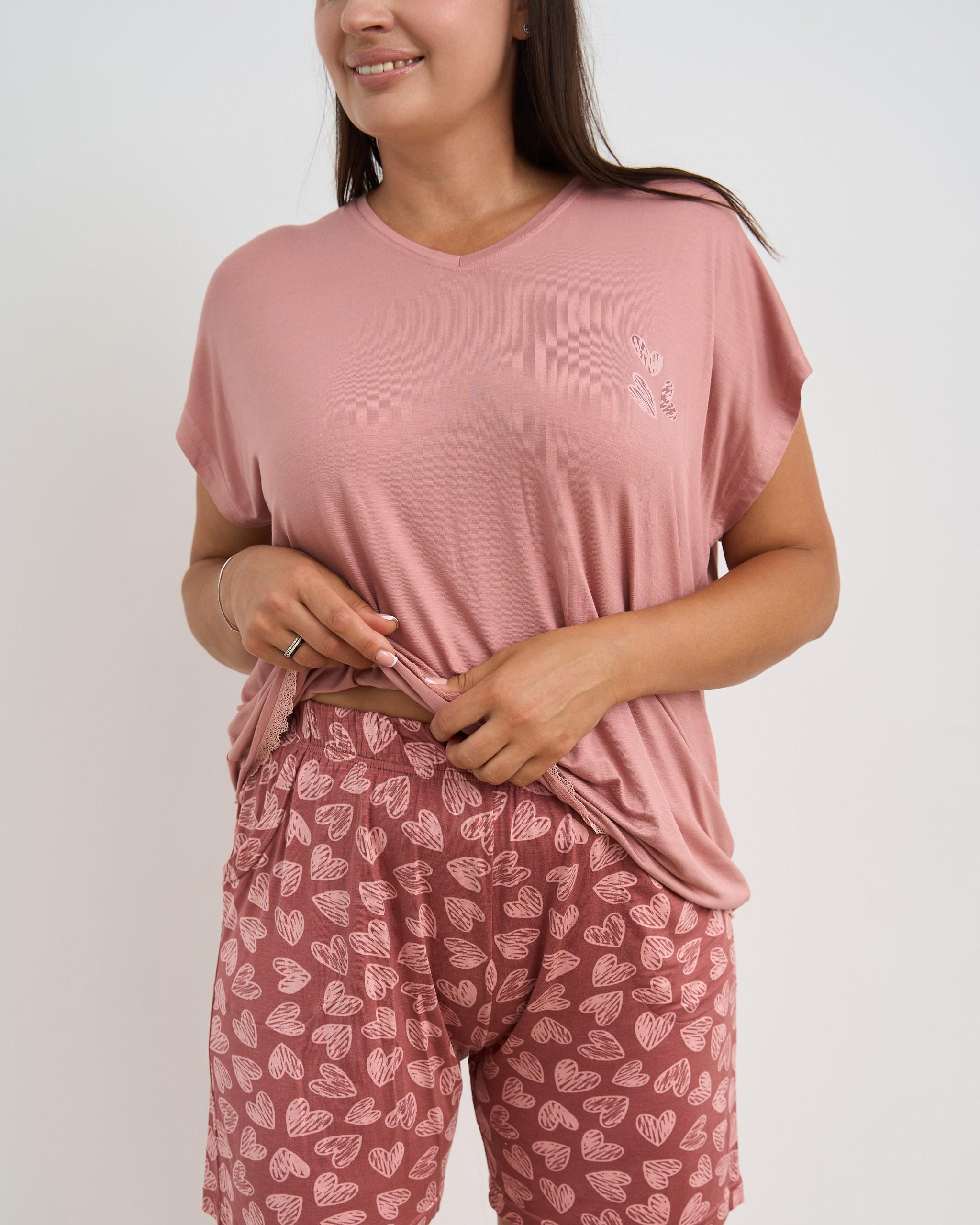 Комплект батал футболка и шорты Сердечки вискоза 29011 L Пудровый - фото 4