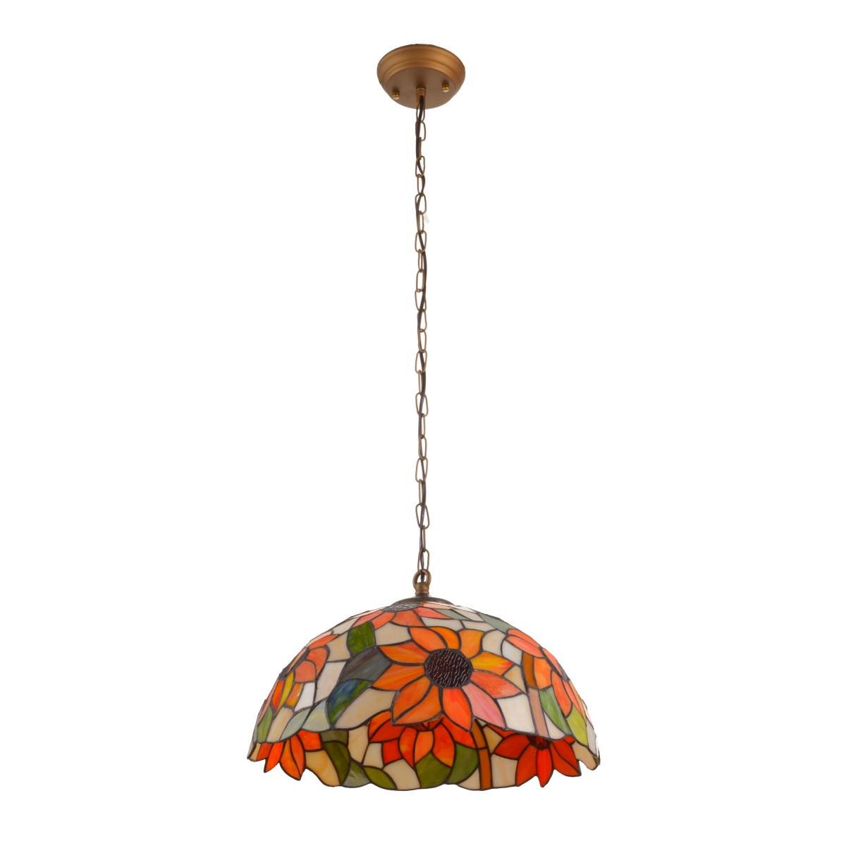 Люстра подвесная Brille Тиффани на две лампочки BR-648S/16-2 E27 Оранжевые цветы