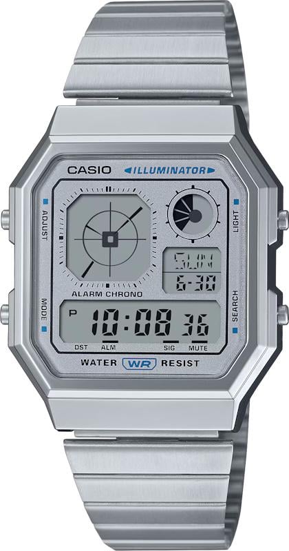 Мужские часы Casio A130WE-7A, мировое время, серый циферблат