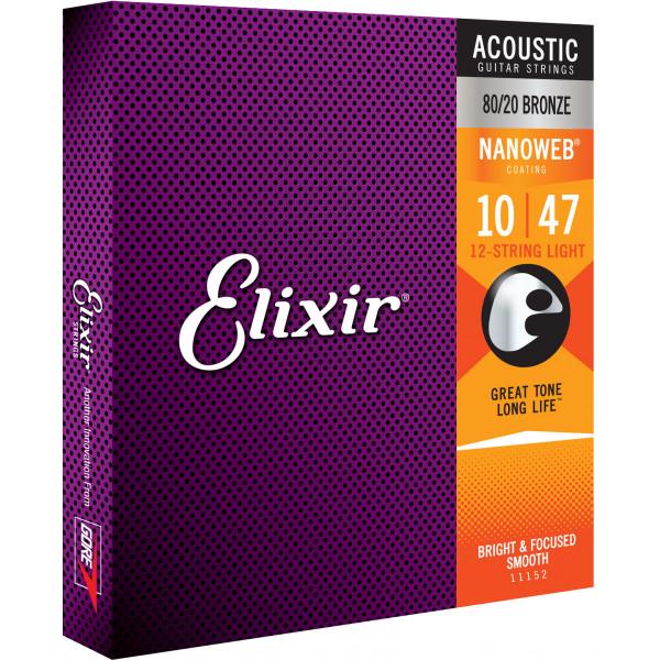 Комплект струн Elixir 80/20 Bronze NanoWeb Extra Light (AC NW EL) - фото 1