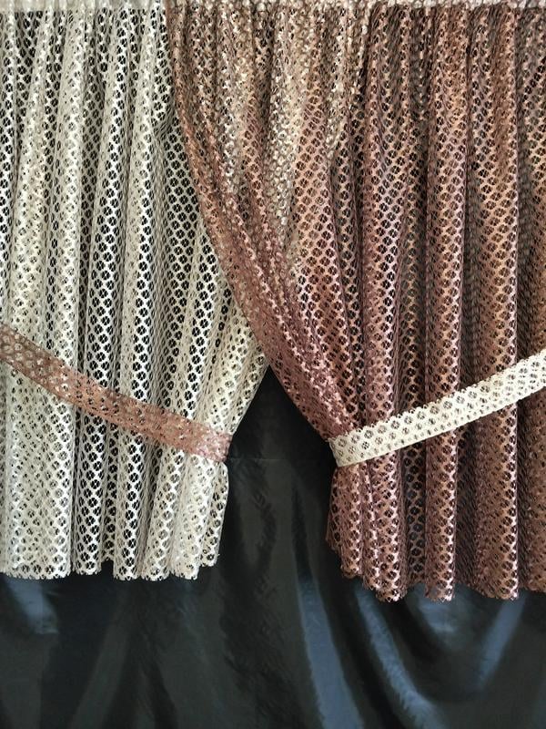 Комплект штор на сетке с подвязками 450х180 см Шоколад/Золотой (ДНС-01)