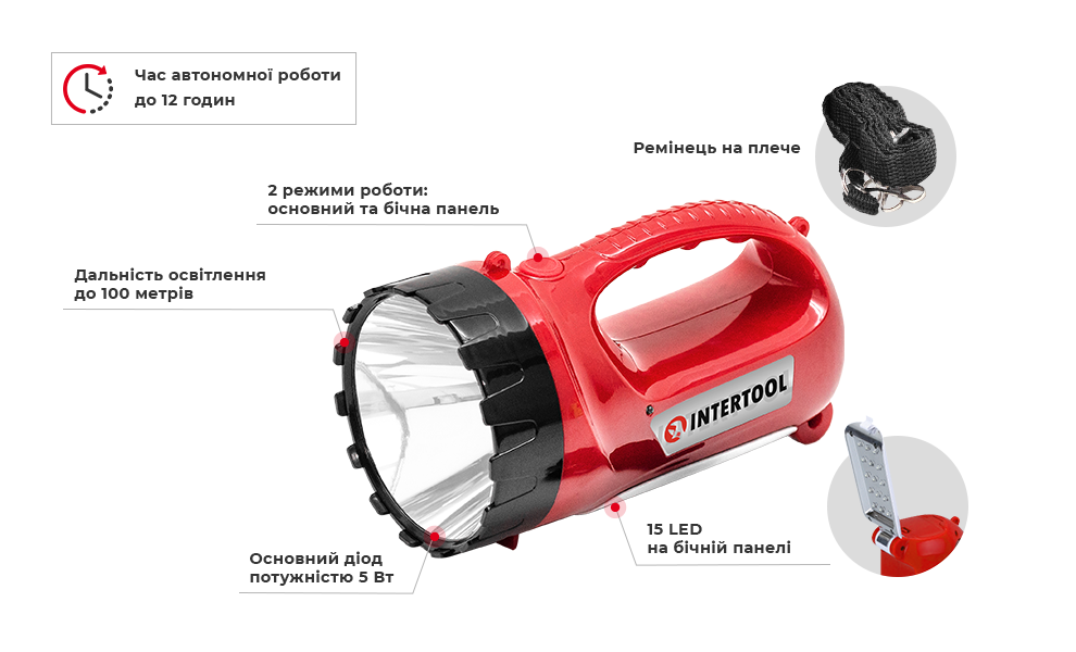 Ліхтар акумуляторний Intertool LB-0101 1 LED 5W (LB-0101) - фото 7