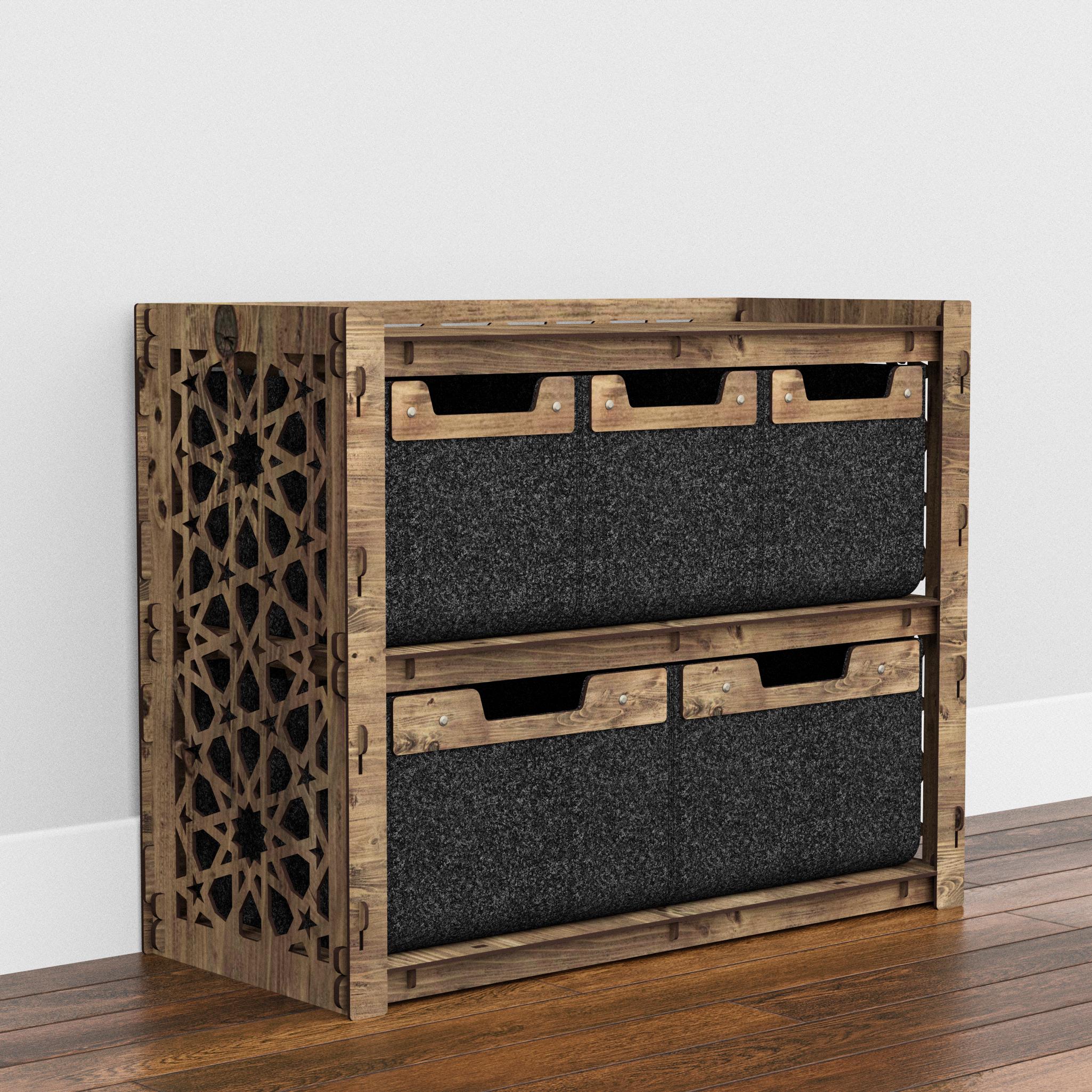 Комод в спальню низкий из дерева Hexagonica Arabic на 5 ящиков черные корзины 600х750х345 мм (119934) Комод в спальню низкий из дерева Hexagonica Arabic на 5 ящиков черные корзины 600х750х345 мм (119934)