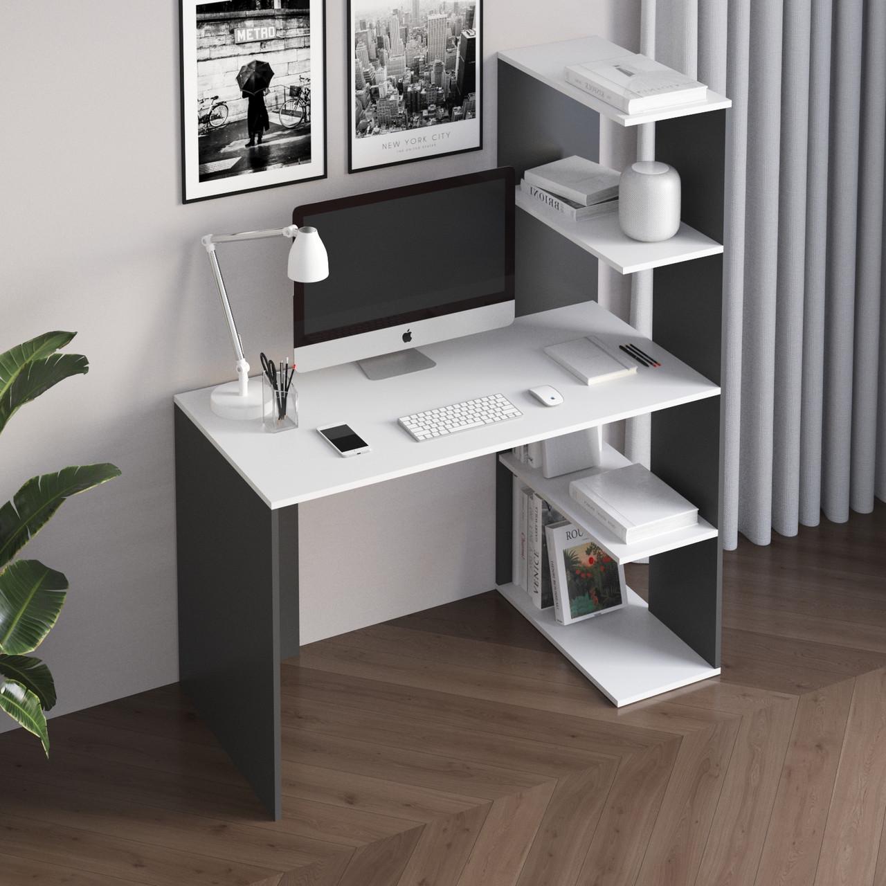 Стіл комп’ютерний Вайс M-17 1200х600х1473 мм Антрацит/Білий (30636077) - фото 1 Стіл комп’ютерний Вайс M-17 1200х600х1473 мм Антрацит/Білий (30636077) - фото 1