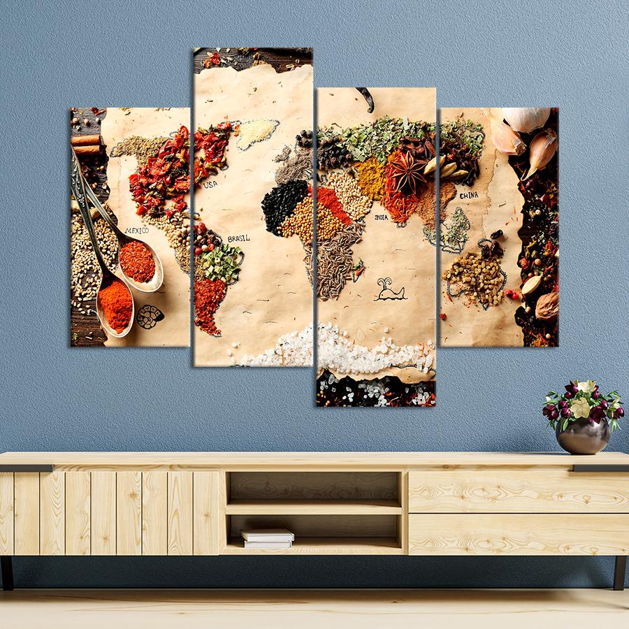 Картина карта Карта мира из пряностей и приправ 129x90 см (A1320-4)