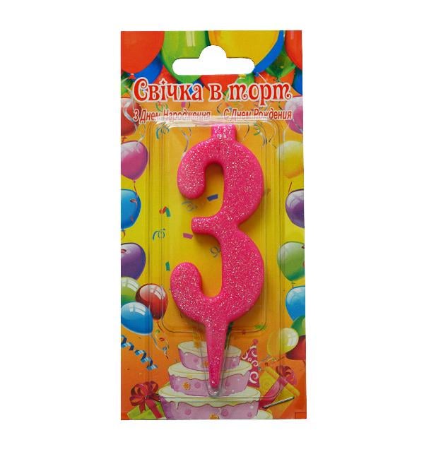 Свічки цифри в торт 3 Pink