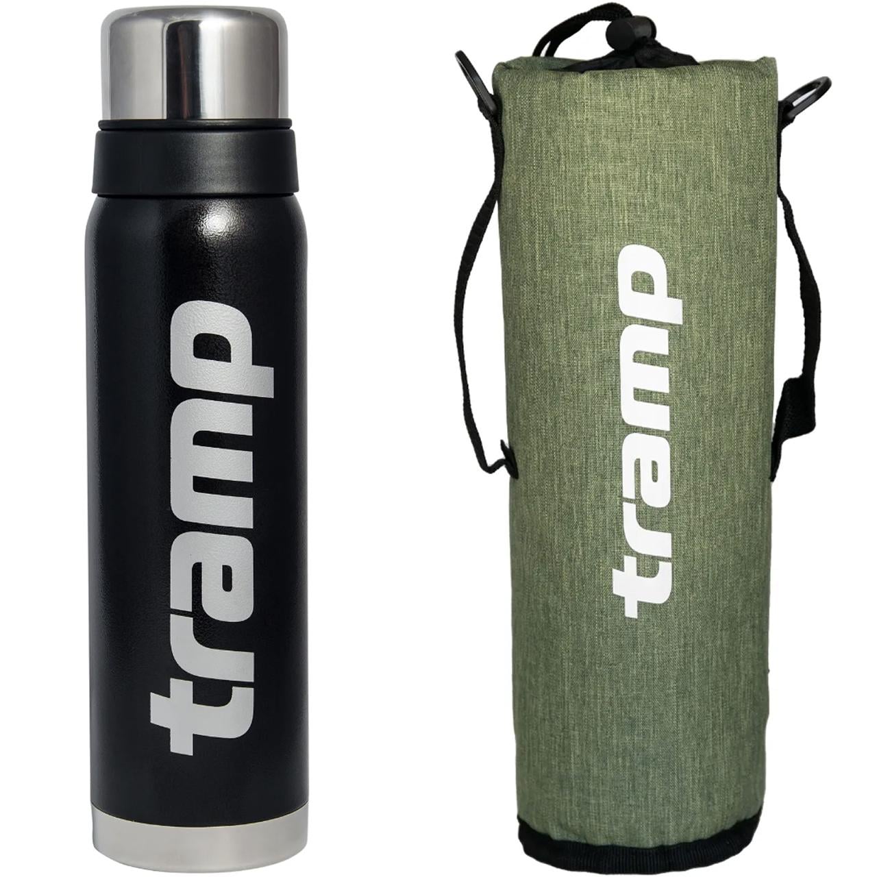 Комплект термос для напитков с термочехлом Tramp expeditio из нержавеющей стали держит 24 ч. 0,9 л (UTRC-027-black)