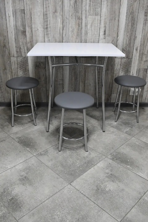 Кухонний комплект Teddy Тріо стіл/табурети 3 шт. в хром-корпусі 60х80х75 см Білий/Сірий (28374248)