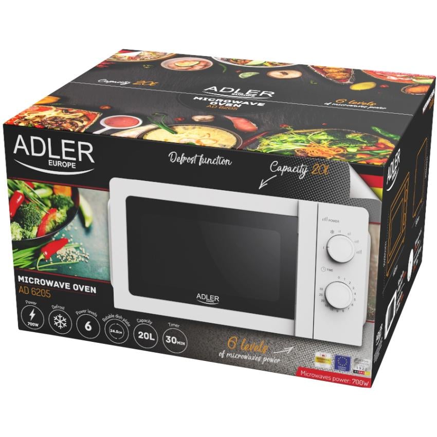 Микроволновая печь Adler AD 6205 механическое управление ручка 20 л 700 Вт White (AD6205) - фото 5 Микроволновая печь Adler AD 6205 механическое управление ручка 20 л 700 Вт White (AD6205) - фото 5