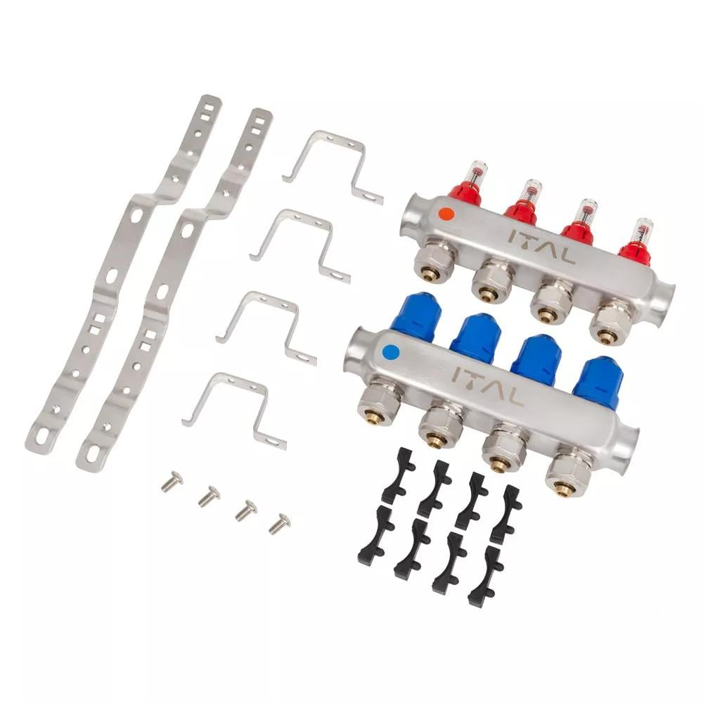 Коллектор для теплого пола ITAL HC1-04 4 контура с расходомерами 1"/3/4" (215342) - фото 2 Коллектор для теплого пола ITAL HC1-04 4 контура с расходомерами 1"/3/4" (215342) - фото 2