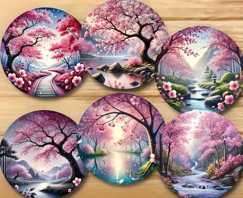 Набор деревянных подставок под чашки Сакура 6 шт.