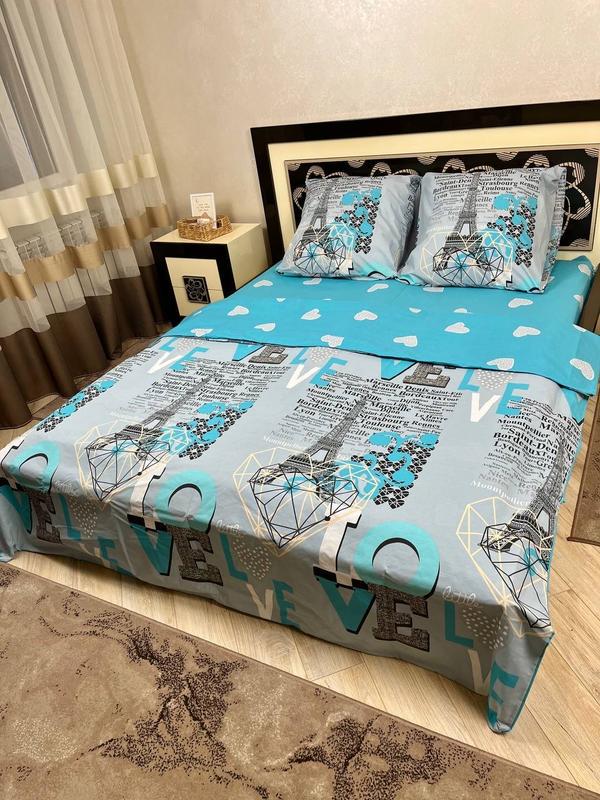 Комплект постільної білизни Серця простирадло на гумці бязь двоспальний 180x220х20/50х70 см Сірий (Марсель)