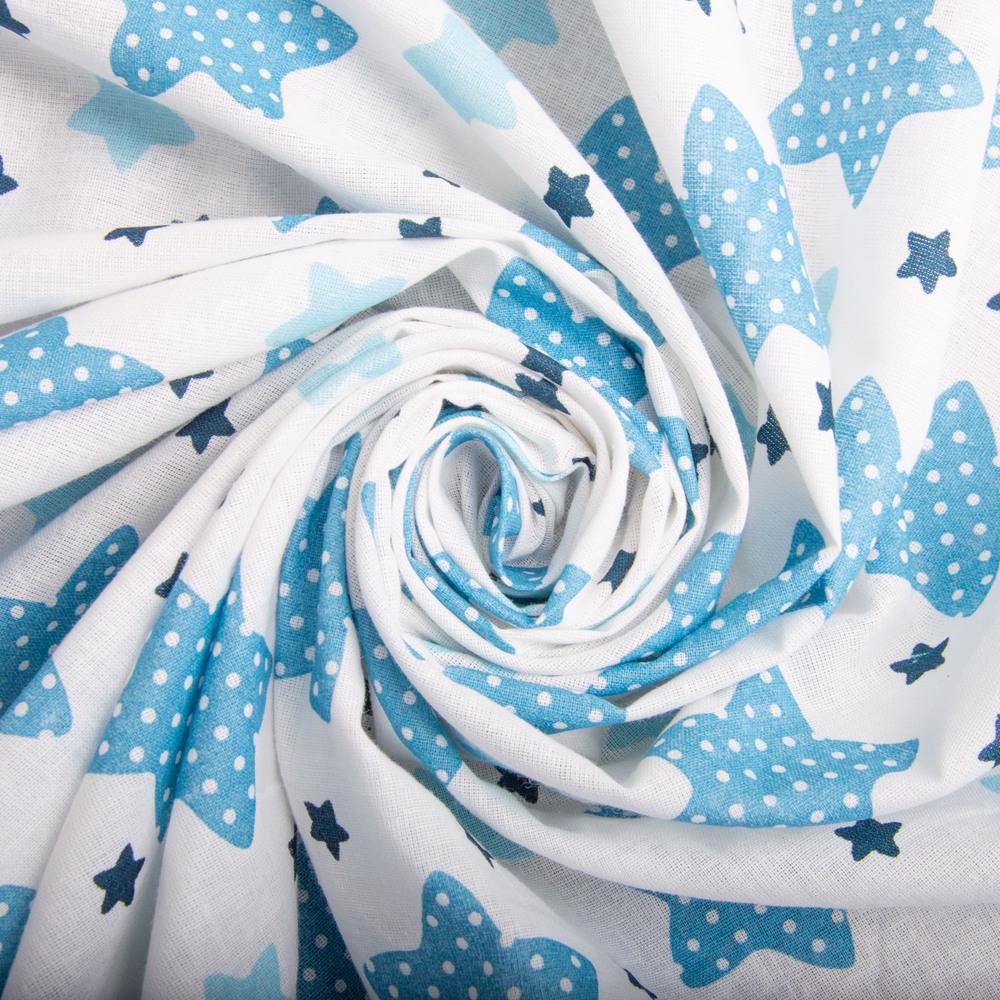 Ткань ситец детский Звезды в горошек Синий (25030)