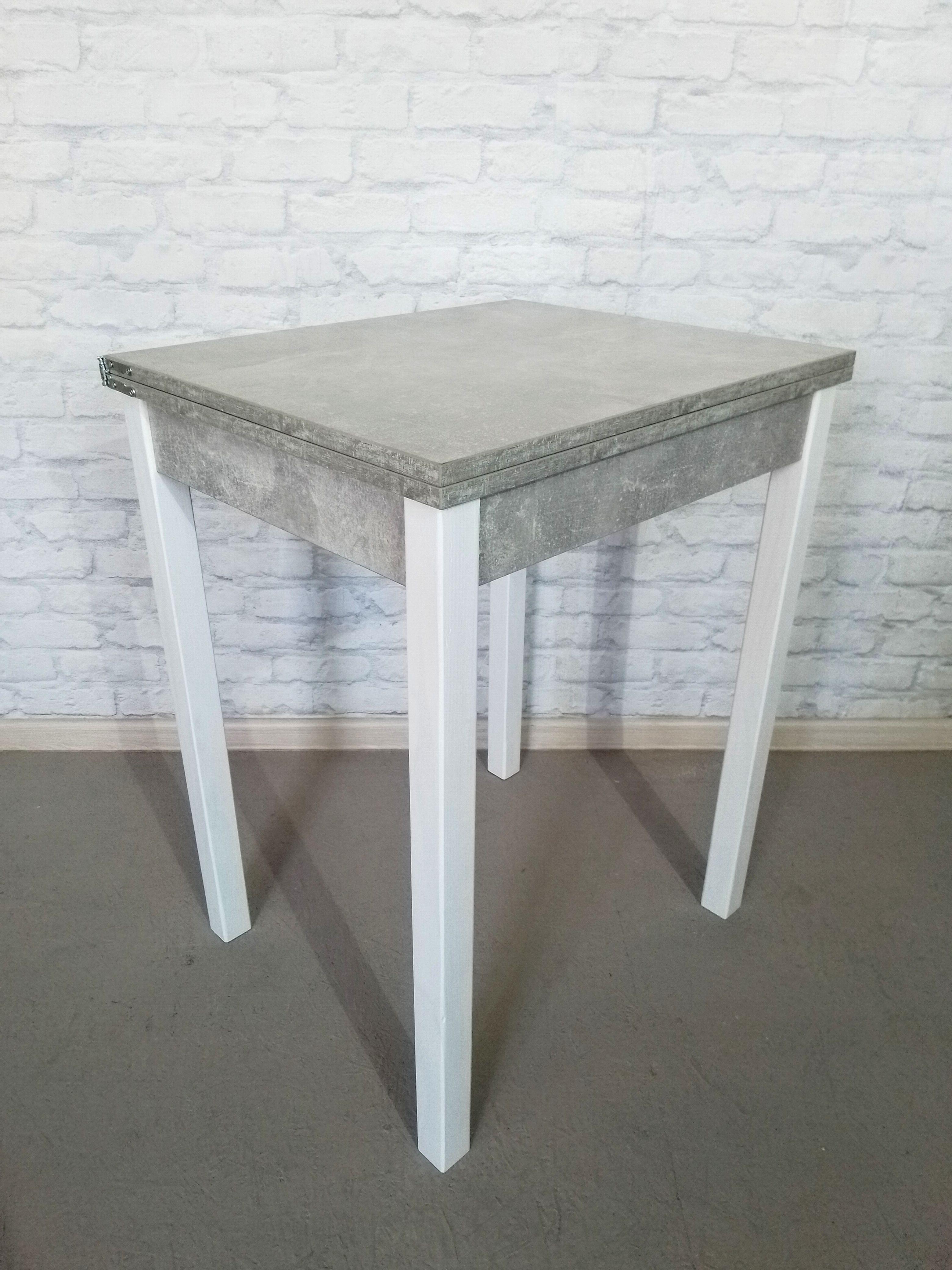 Обеденный стол Smart раскладной/ножки деревянные 60х50х75 см Бетон/Белый (0002)