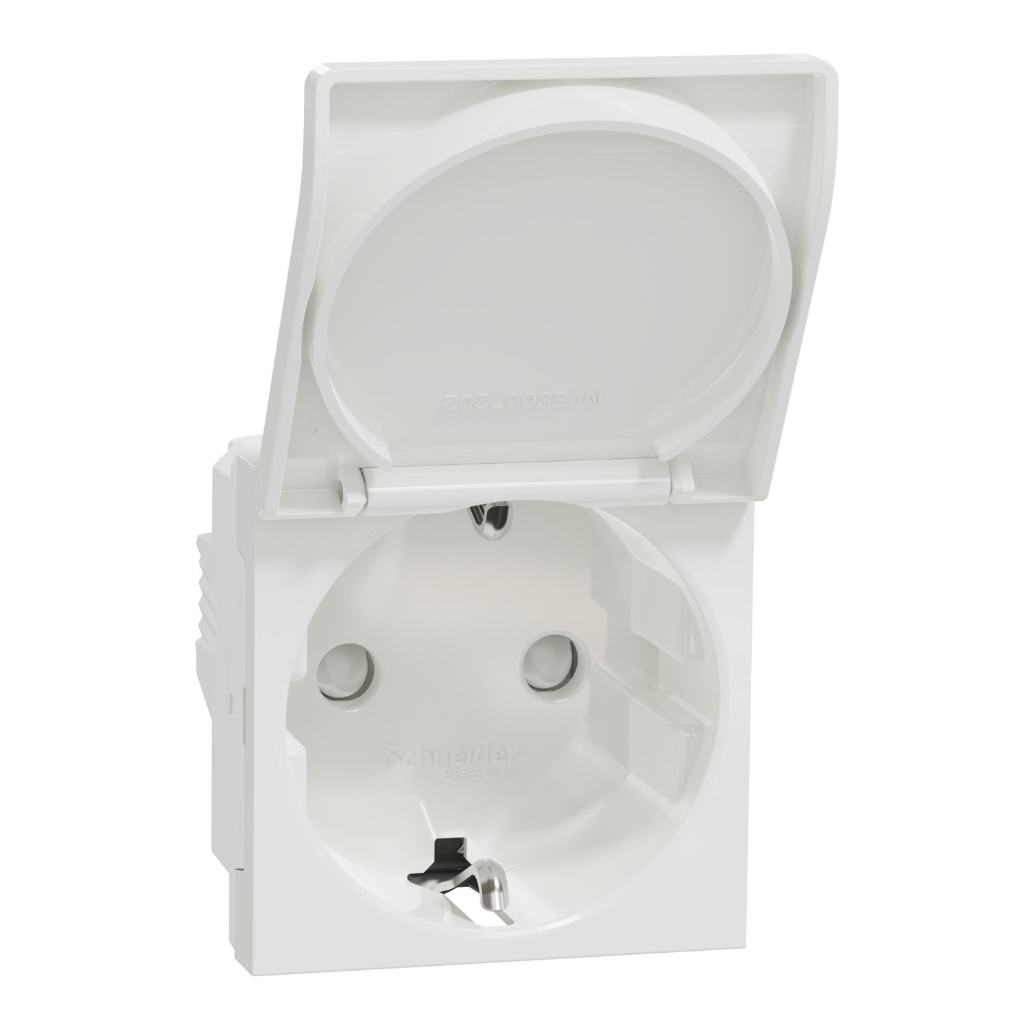 Розетка із заземленням Schneider Electric Unica New 16А з шторками та кришкою Білий (NU303718TA)
