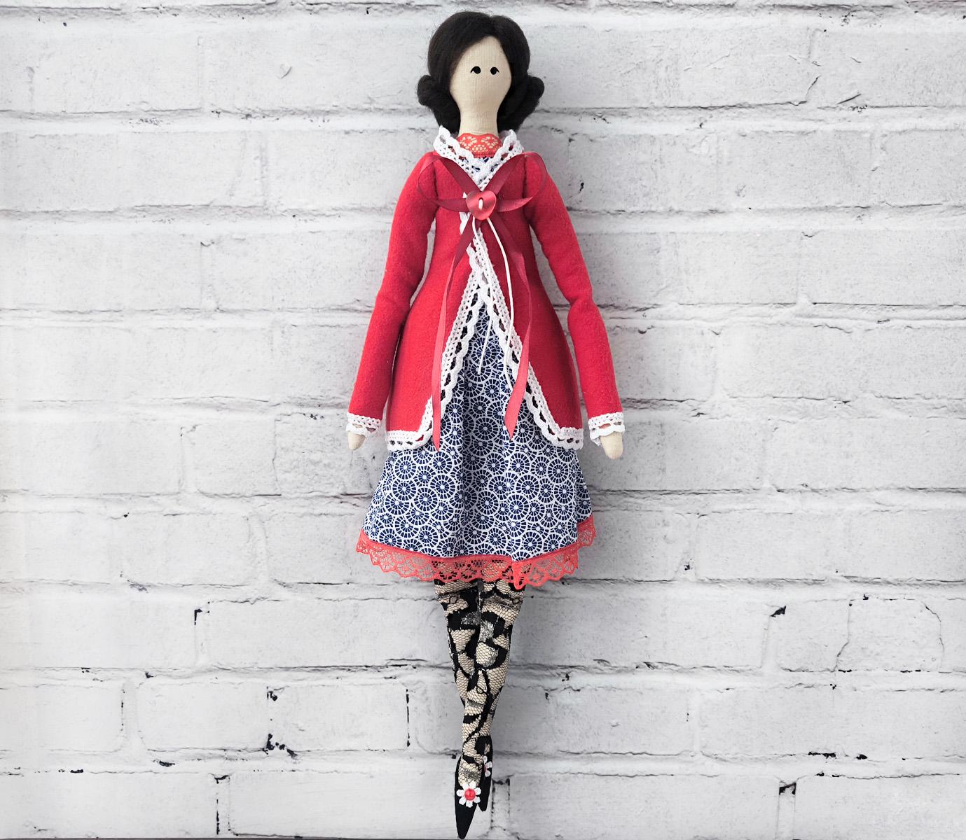 Интерьерная кукла в стиле тильда в пальто Красное (32200335)
