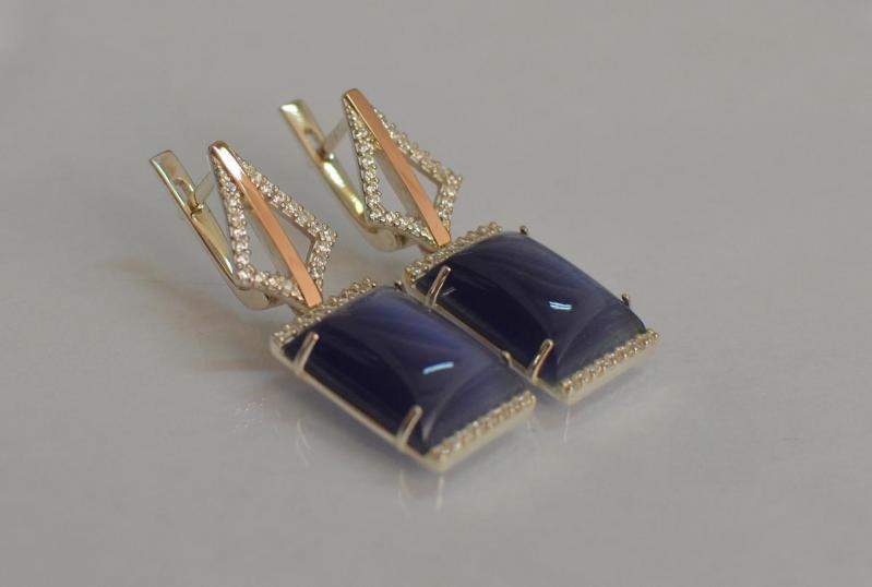 Серебряные серьги Sil с кабашонами 146s-7 Синий (Sil-1152)