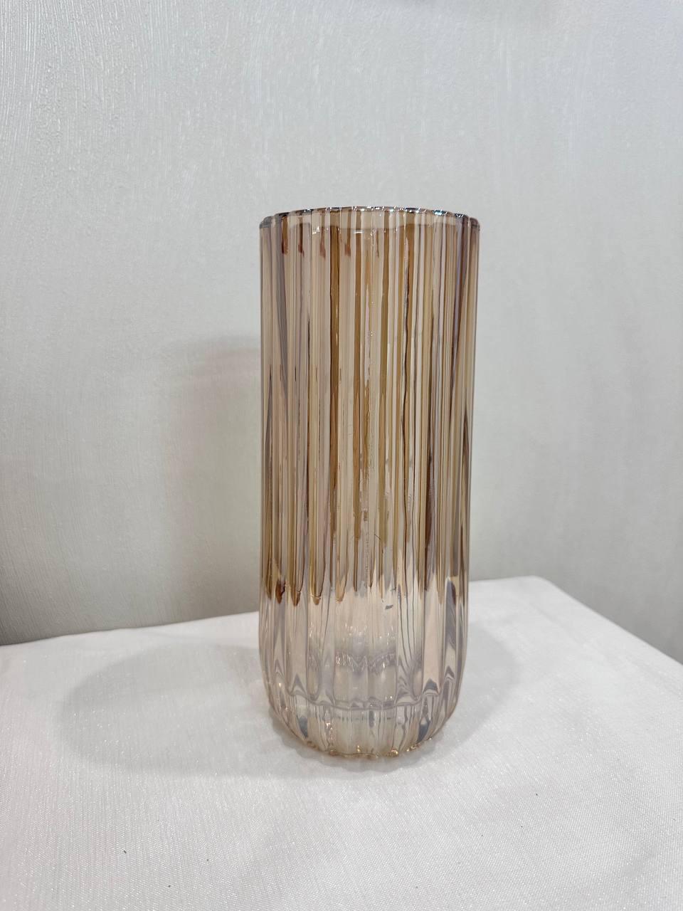 Ваза для цветов Jumbo Гофре из стекла 28 см Золотистый (15342072)