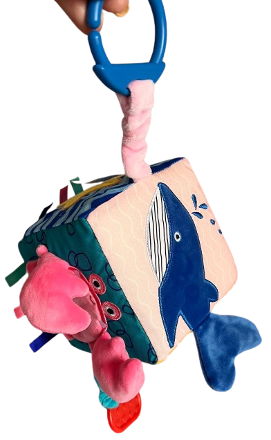 Развивающий тактильный Уни-куб текстильный Морские животные на 6 сторон с зеркальцем (244)